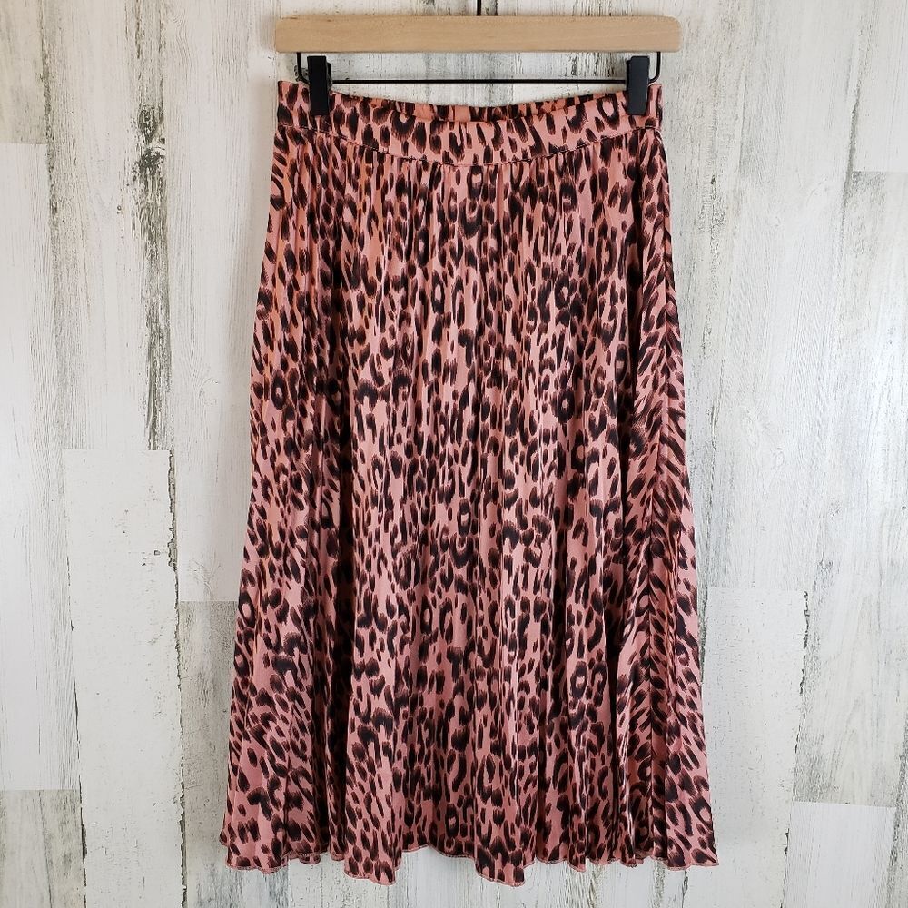 Peyton Jensen Leopard Pleated Skirt Sz XS